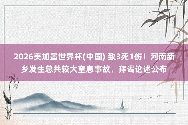 2026美加墨世界杯(中國) 致3死1傷！河南新鄉(xiāng)發(fā)生總共較大窒息事故，拜謁論述公布